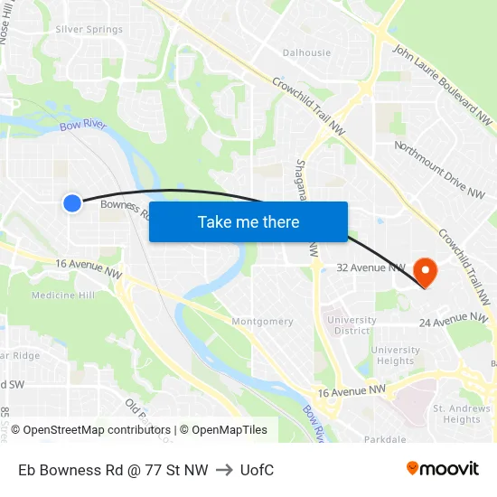 Eb Bowness Rd @ 77 St NW to UofC map