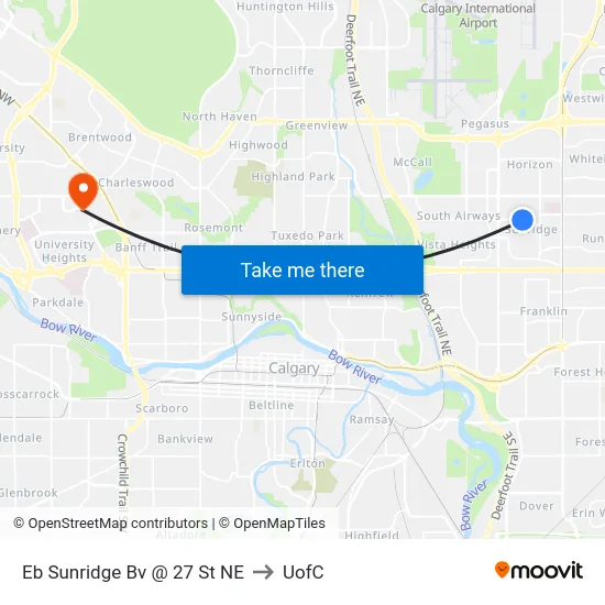 Eb Sunridge Bv @ 27 St NE to UofC map