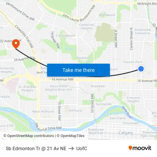Sb Edmonton Tr @ 21 Av NE to UofC map