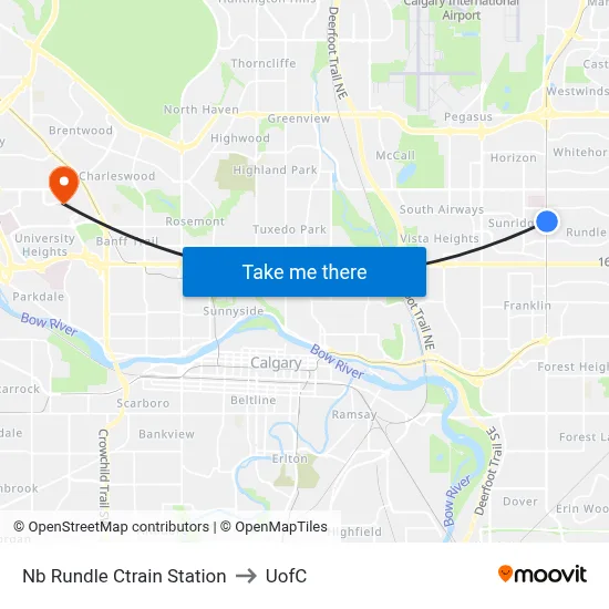 Nb Rundle Ctrain Station to UofC map