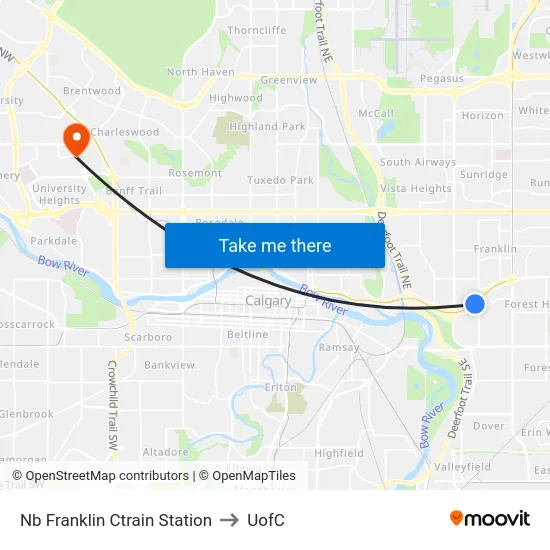 Nb Franklin Ctrain Station to UofC map