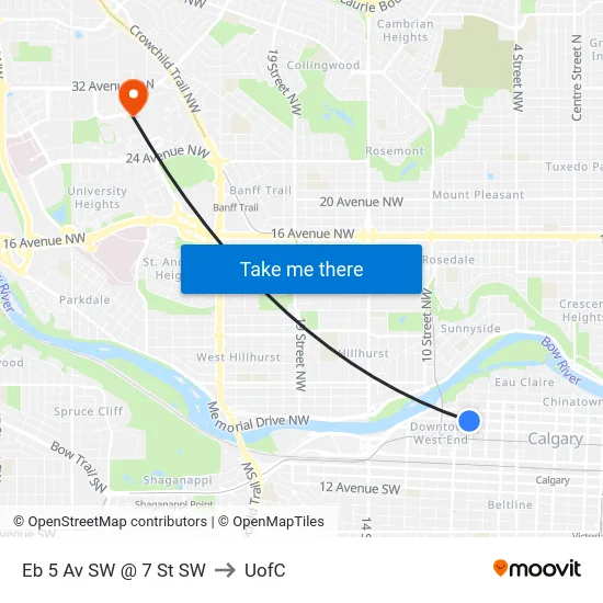 Eb 5 Av SW @ 7 St SW to UofC map