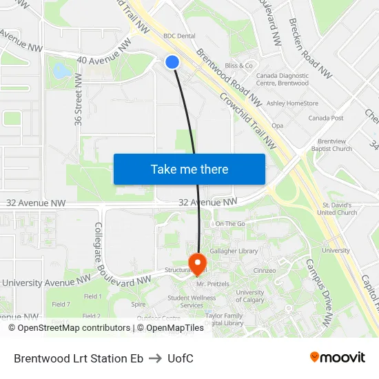 Brentwood Lrt Station Eb to UofC map