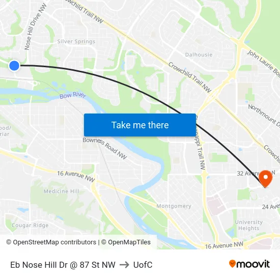 Eb Nose Hill Dr @ 87 St NW to UofC map