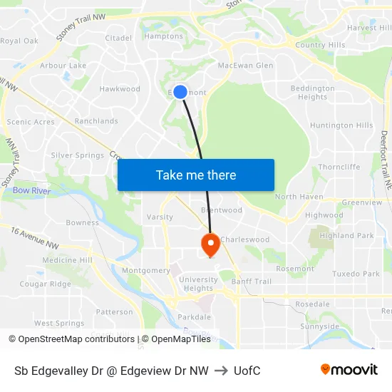 Sb  Edgevalley Dr @ Edgeview Dr NW to UofC map