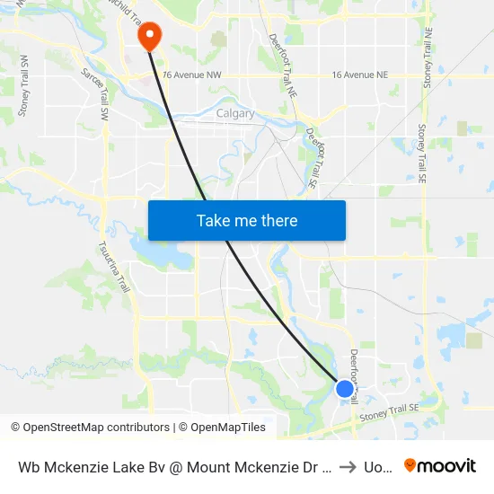 Wb Mckenzie Lake Bv @ Mount Mckenzie Dr SE to UofC map
