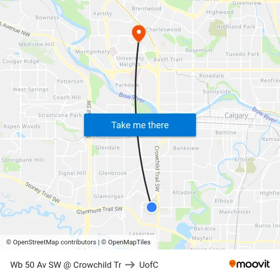 Wb 50 Av SW @ Crowchild Tr to UofC map