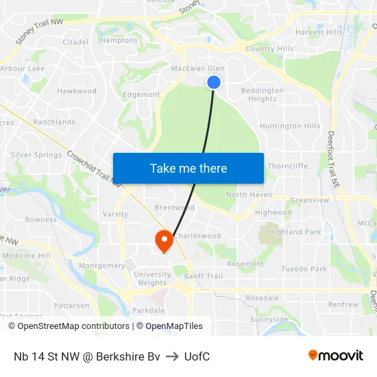 Nb 14 St NW @ Berkshire Bv to UofC map