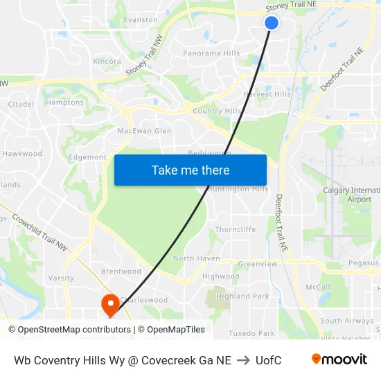 Wb Coventry Hills Wy @ Covecreek Ga NE to UofC map
