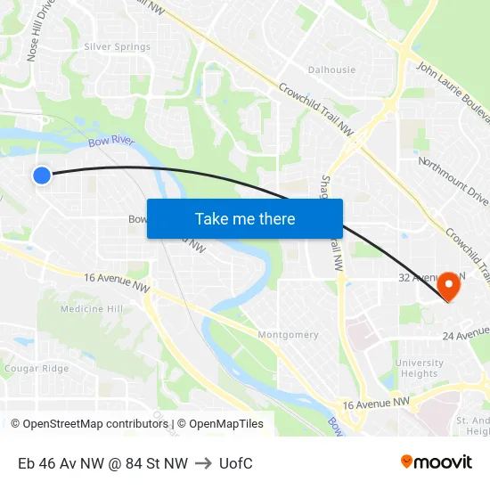 Eb 46 Av NW @ 84 St NW to UofC map