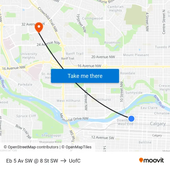 Eb 5 Av SW @ 8 St SW to UofC map