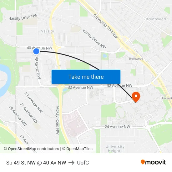 Sb 49 St NW @ 40 Av NW to UofC map