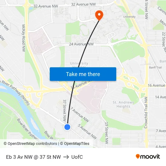 Eb 3 Av NW @ 37 St NW to UofC map