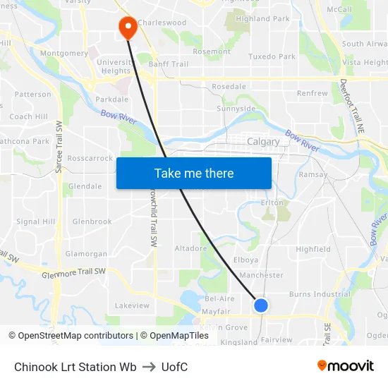 Chinook Lrt Station Wb to UofC map