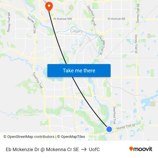 Eb Mckenzie Dr @ Mckenna Cr SE to UofC map