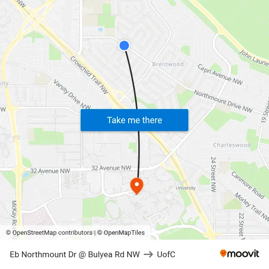 Eb Northmount Dr @ Bulyea Rd NW to UofC map