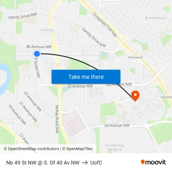 Nb 49 St NW @ S. Of 40 Av NW to UofC map