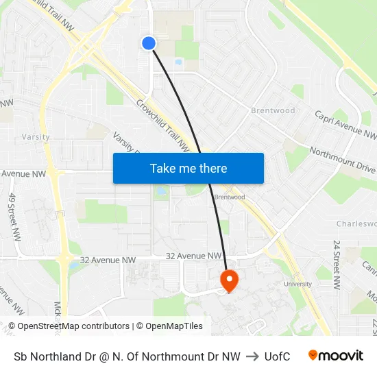 Sb Northland Dr @ N. Of Northmount Dr NW to UofC map