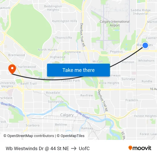 Wb Westwinds Dr @ 44 St NE to UofC map