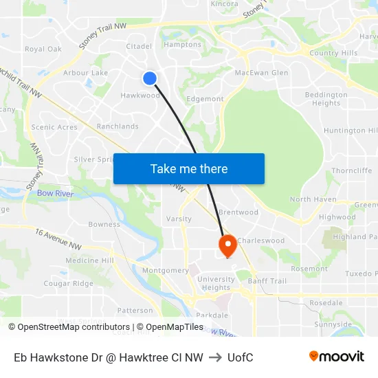 Eb Hawkstone Dr @ Hawktree Cl NW to UofC map