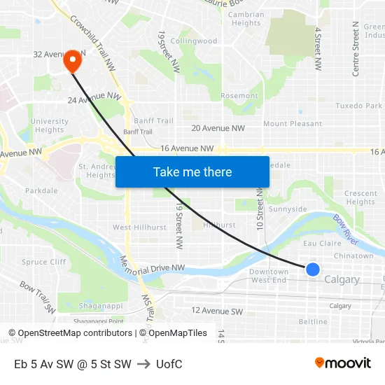 Eb 5 Av SW @ 5 St SW to UofC map