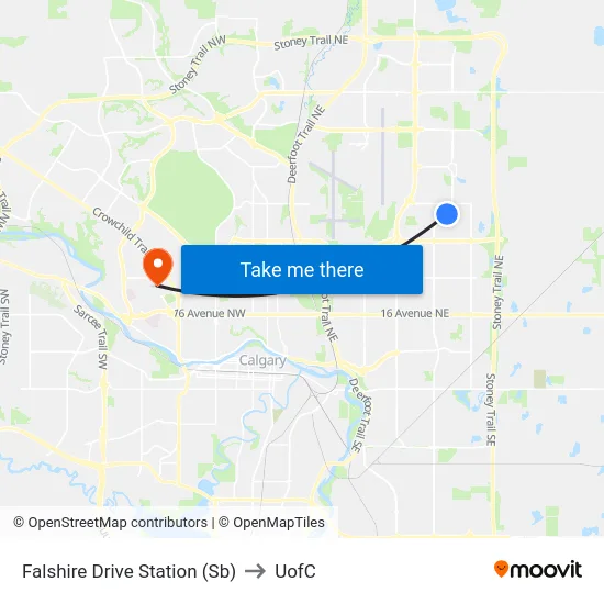 Falshire Drive Station (Sb) to UofC map