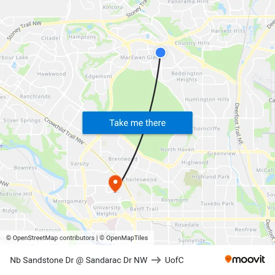 Nb Sandstone Dr @ Sandarac Dr NW to UofC map