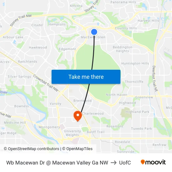 Wb Macewan Dr @ Macewan Valley Ga NW to UofC map