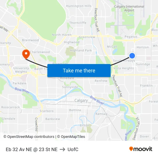 Eb 32 Av NE @ 23 St NE to UofC map