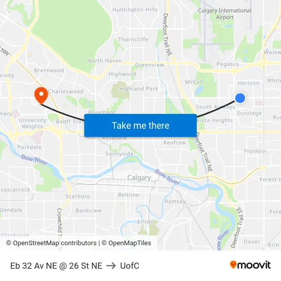 Eb 32 Av NE @ 26 St NE to UofC map
