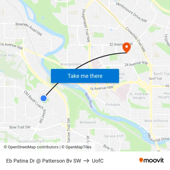 Eb Patina Dr @ Patterson Bv SW to UofC map