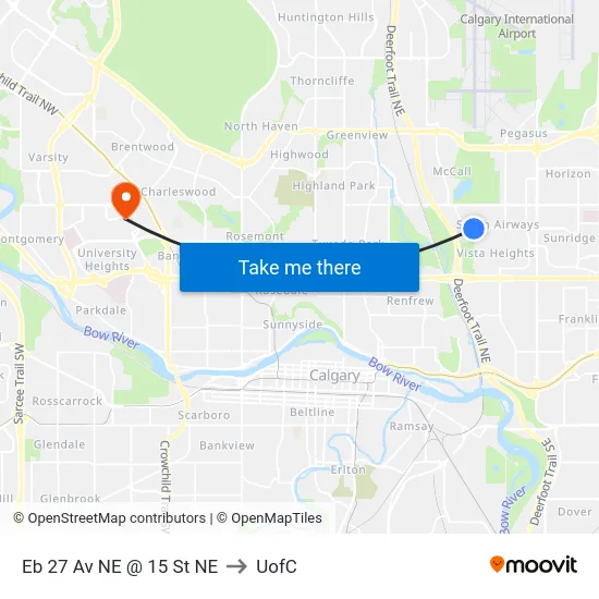 Eb 27 Av NE @ 15 St NE to UofC map