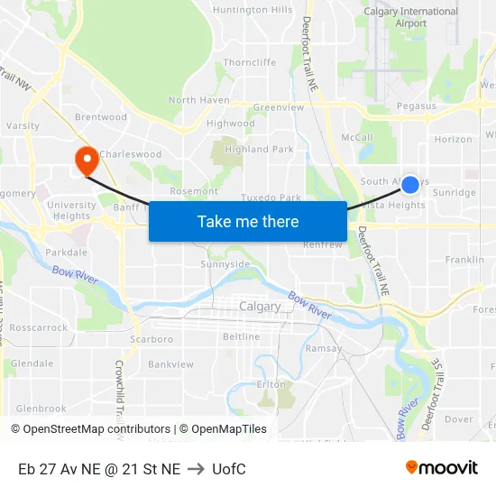 Eb 27 Av NE @ 21 St NE to UofC map