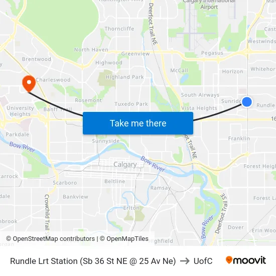 Rundle Lrt Station (Sb 36 St NE @ 25 Av Ne) to UofC map
