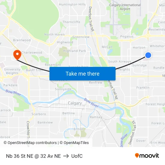 Nb 36 St NE @ 32 Av NE to UofC map