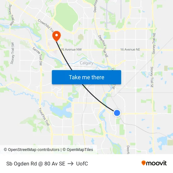 Sb Ogden Rd @ 80 Av SE to UofC map