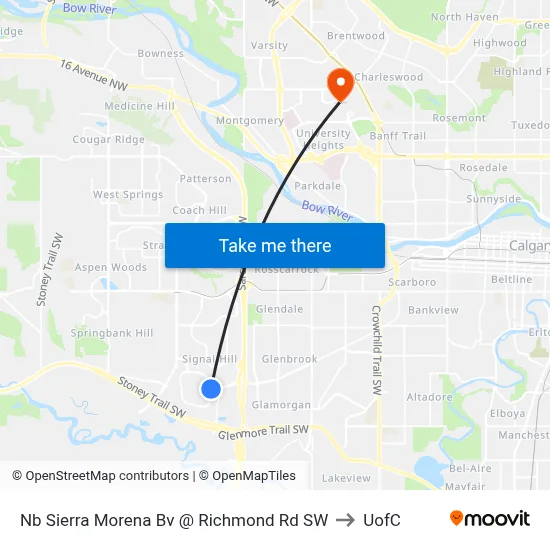 Nb Sierra Morena Bv @ Richmond Rd SW to UofC map