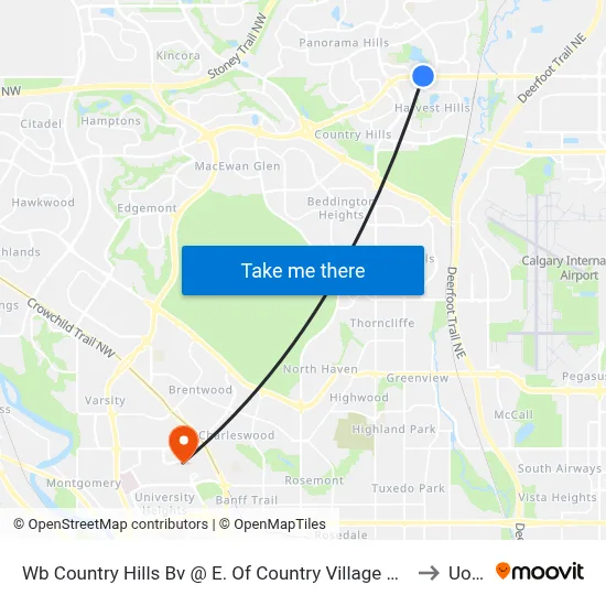 Wb Country Hills Bv @ E. Of Country Village Wy NE to UofC map