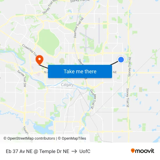 Eb 37 Av NE @ Temple Dr NE to UofC map