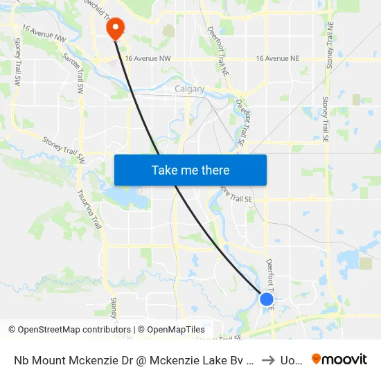 Nb Mount Mckenzie Dr @ Mckenzie Lake Bv SE to UofC map