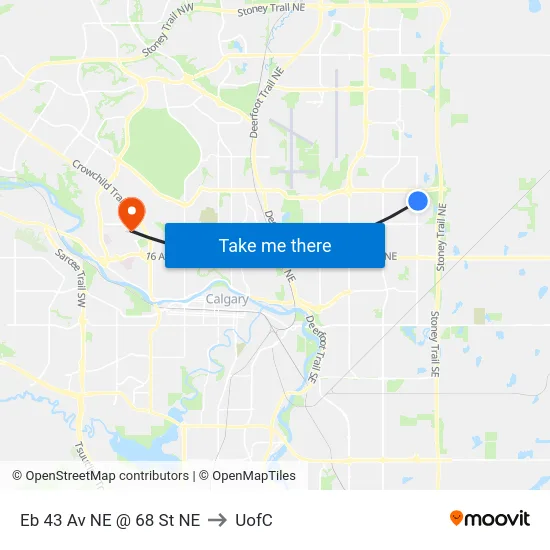 Eb 43 Av NE @ 68 St NE to UofC map