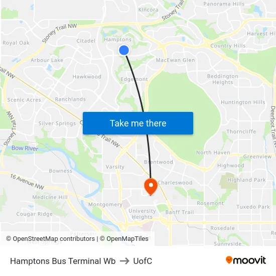 Hamptons Bus Terminal Wb to UofC map