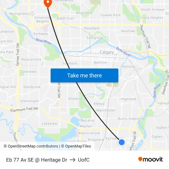 Eb 77 Av SE @ Heritage Dr to UofC map