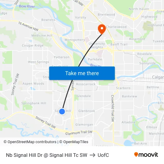 Nb Signal Hill Dr @ Signal Hill Tc SW to UofC map