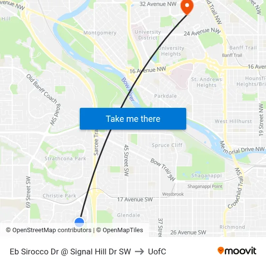 Eb Sirocco Dr @ Signal Hill Dr SW to UofC map