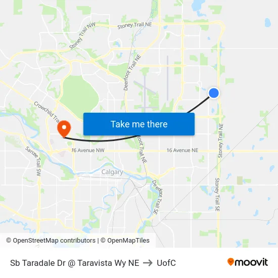 Sb Taradale Dr @ Taravista Wy NE to UofC map