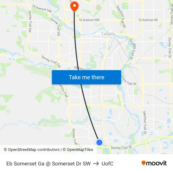 Eb Somerset Ga @ Somerset Dr SW to UofC map