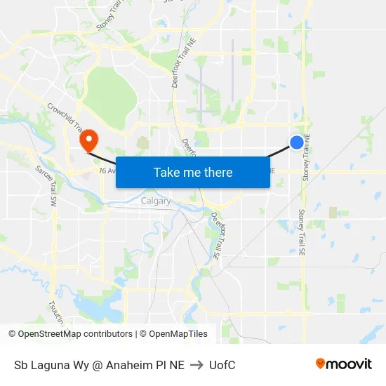 Sb Laguna Wy @ Anaheim Pl NE to UofC map