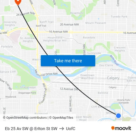 Eb 25 Av SW @ Erlton St SW to UofC map