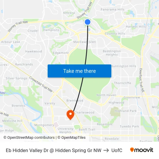 Eb Hidden Valley Dr @ Hidden Spring Gr NW to UofC map